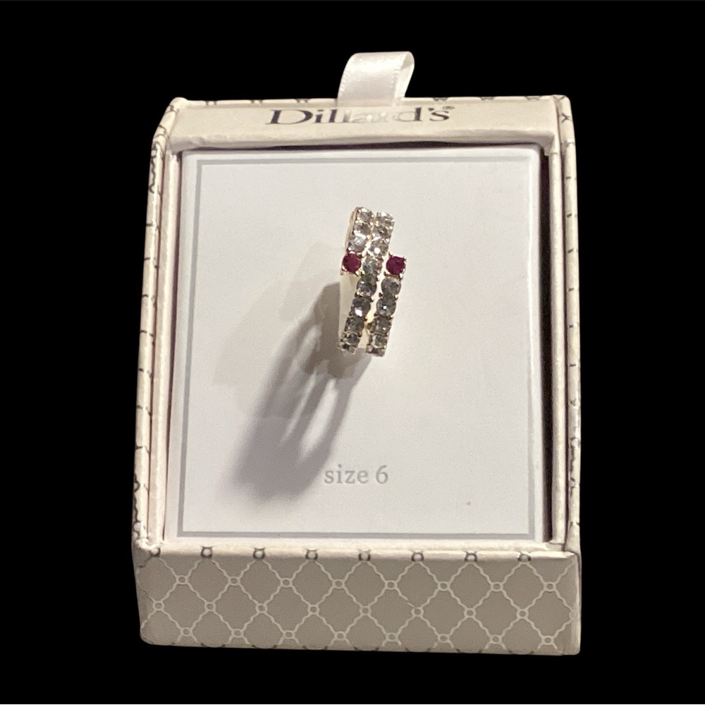 Ring Size 6 Gold Tone with Clear and Red Sparkle stones NWT in Box